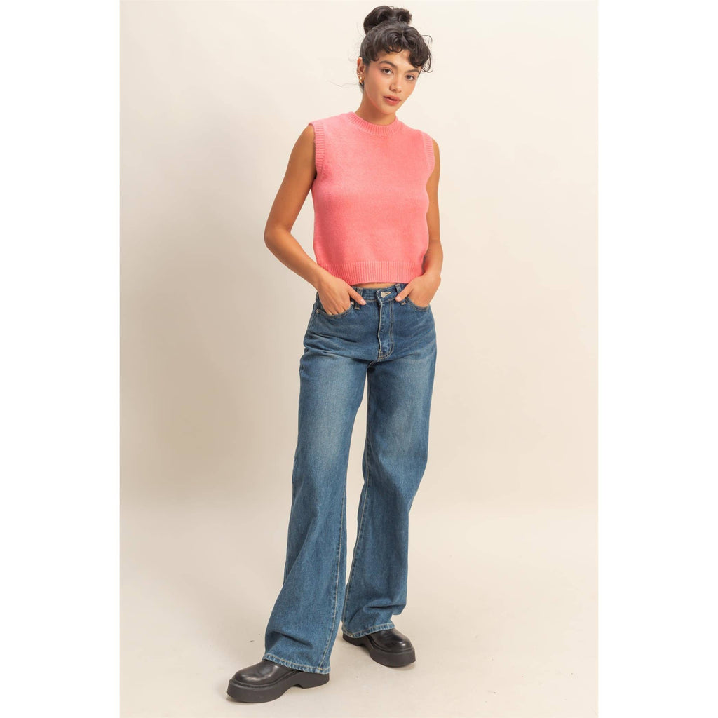 Sleeveless Crew Neck Knit Top