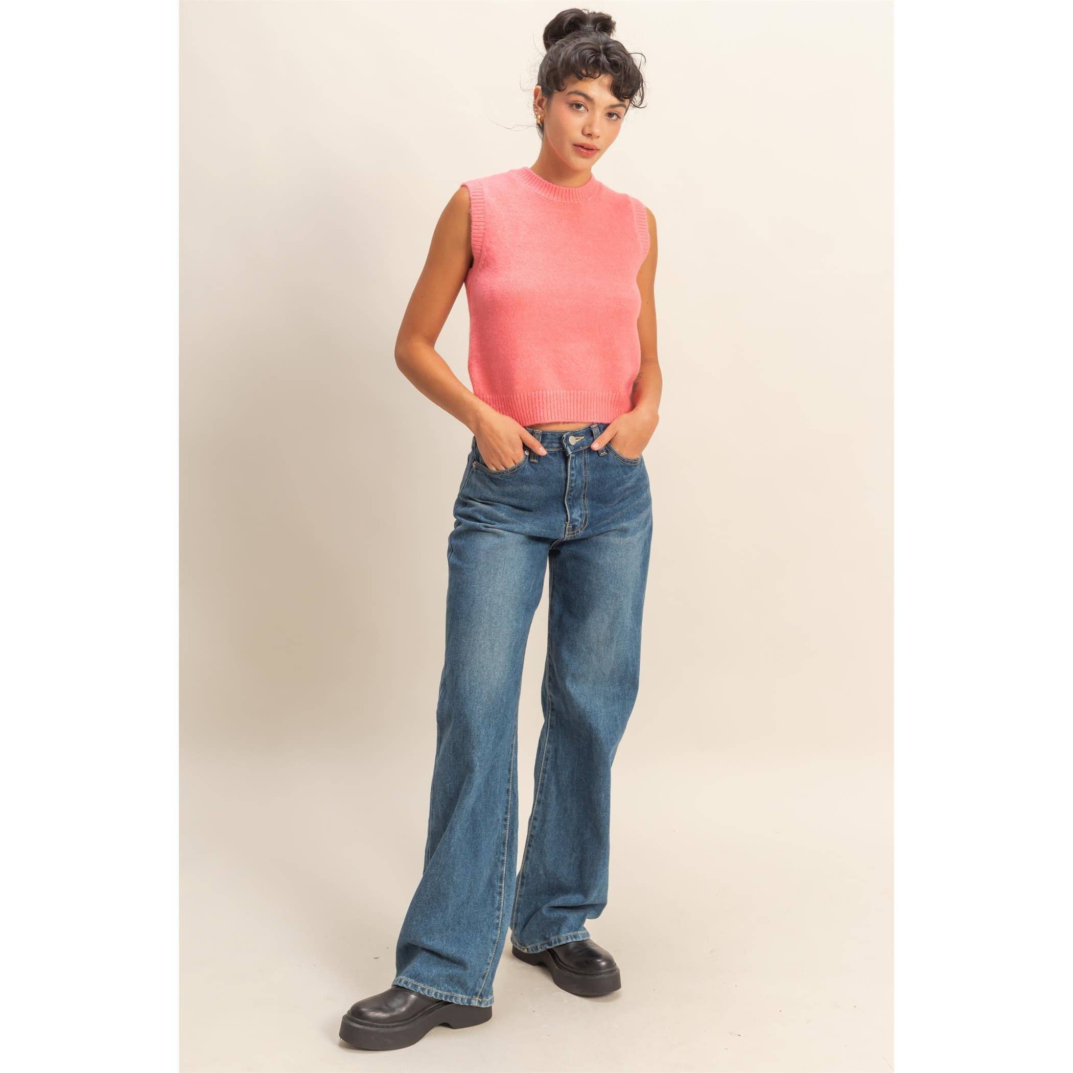 Sleeveless Crew Neck Knit Top