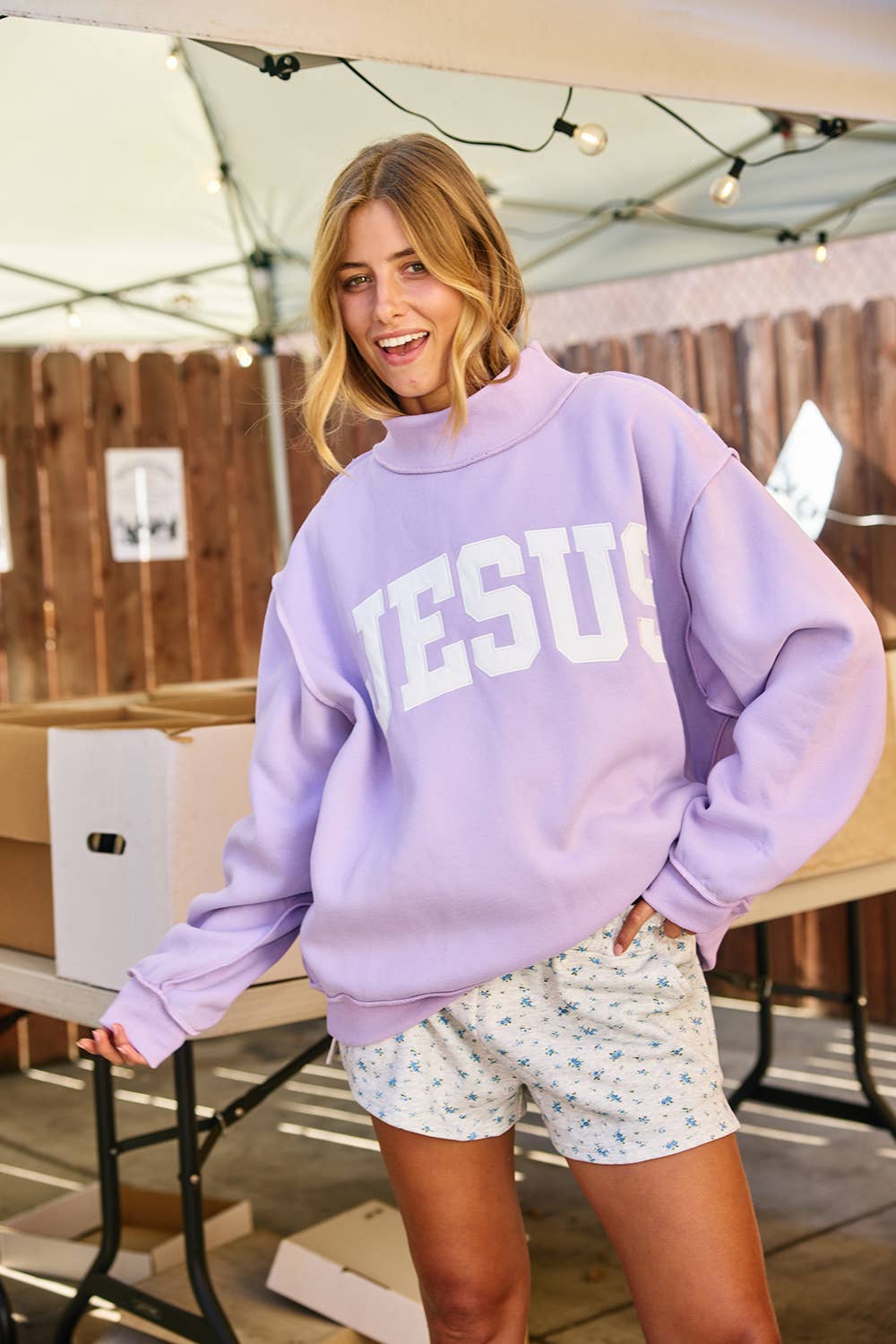'JESUS' Embroidered Mock Neck Sweatshirt