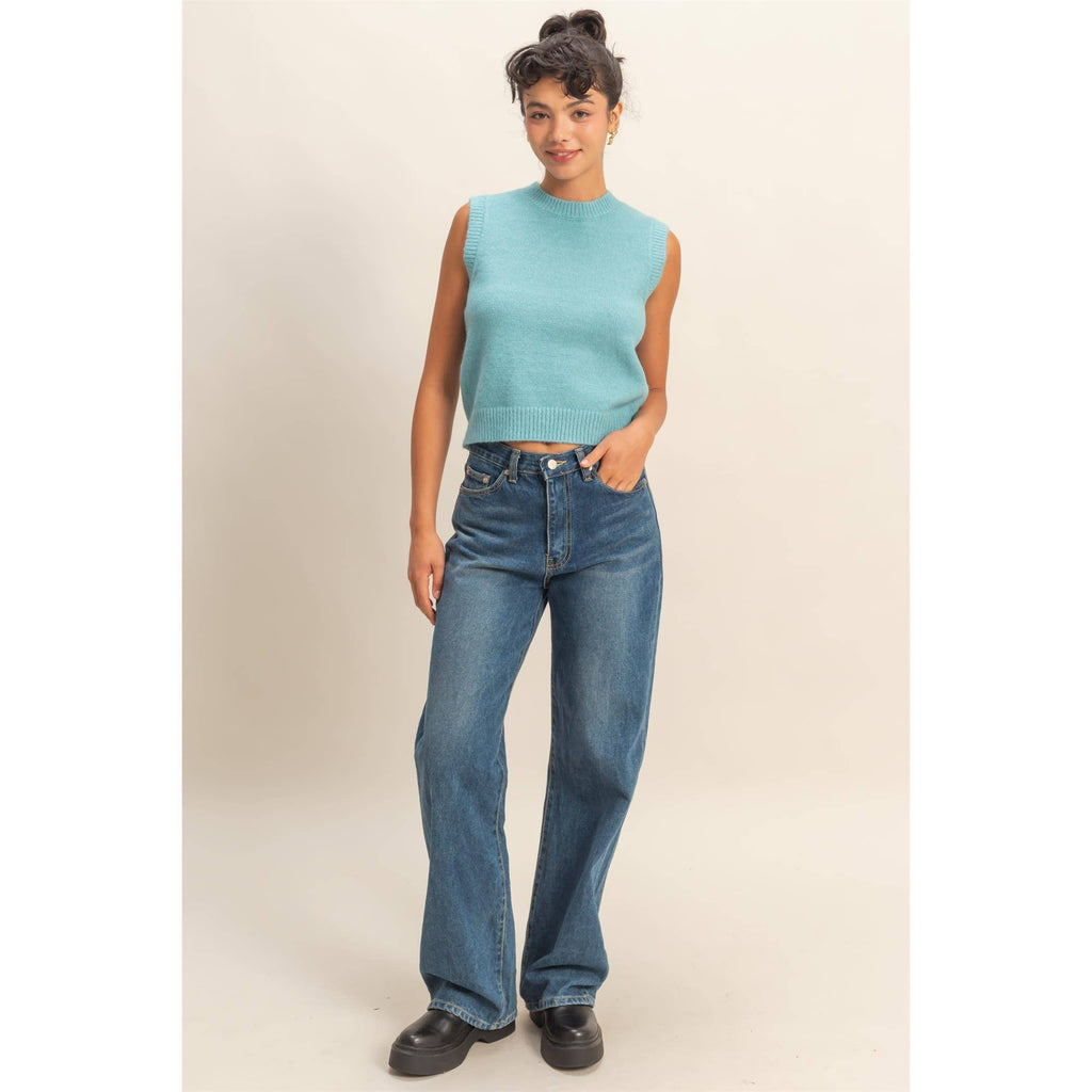 Sleeveless Crew Neck Knit Top
