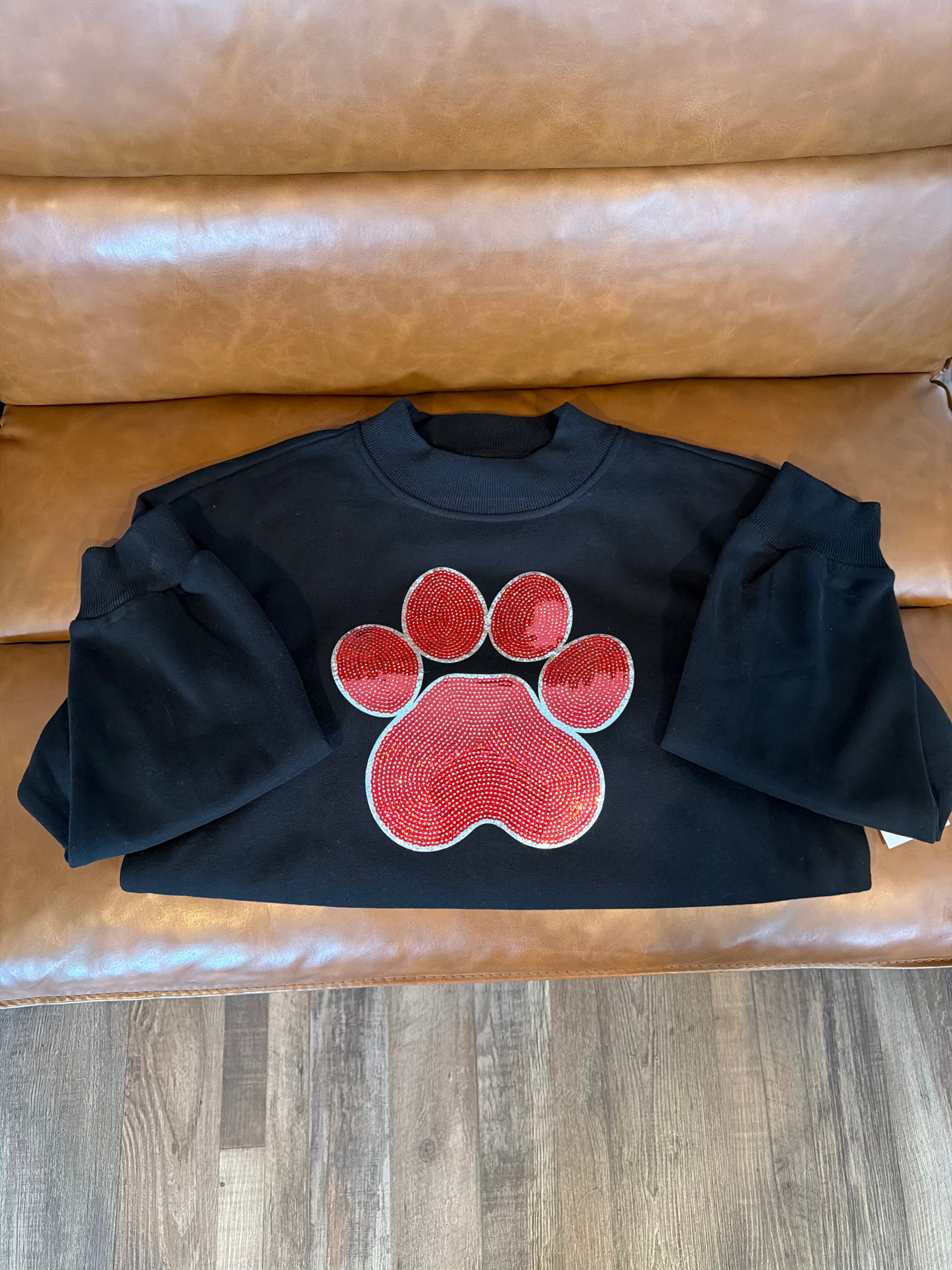 Red paw print mockneck