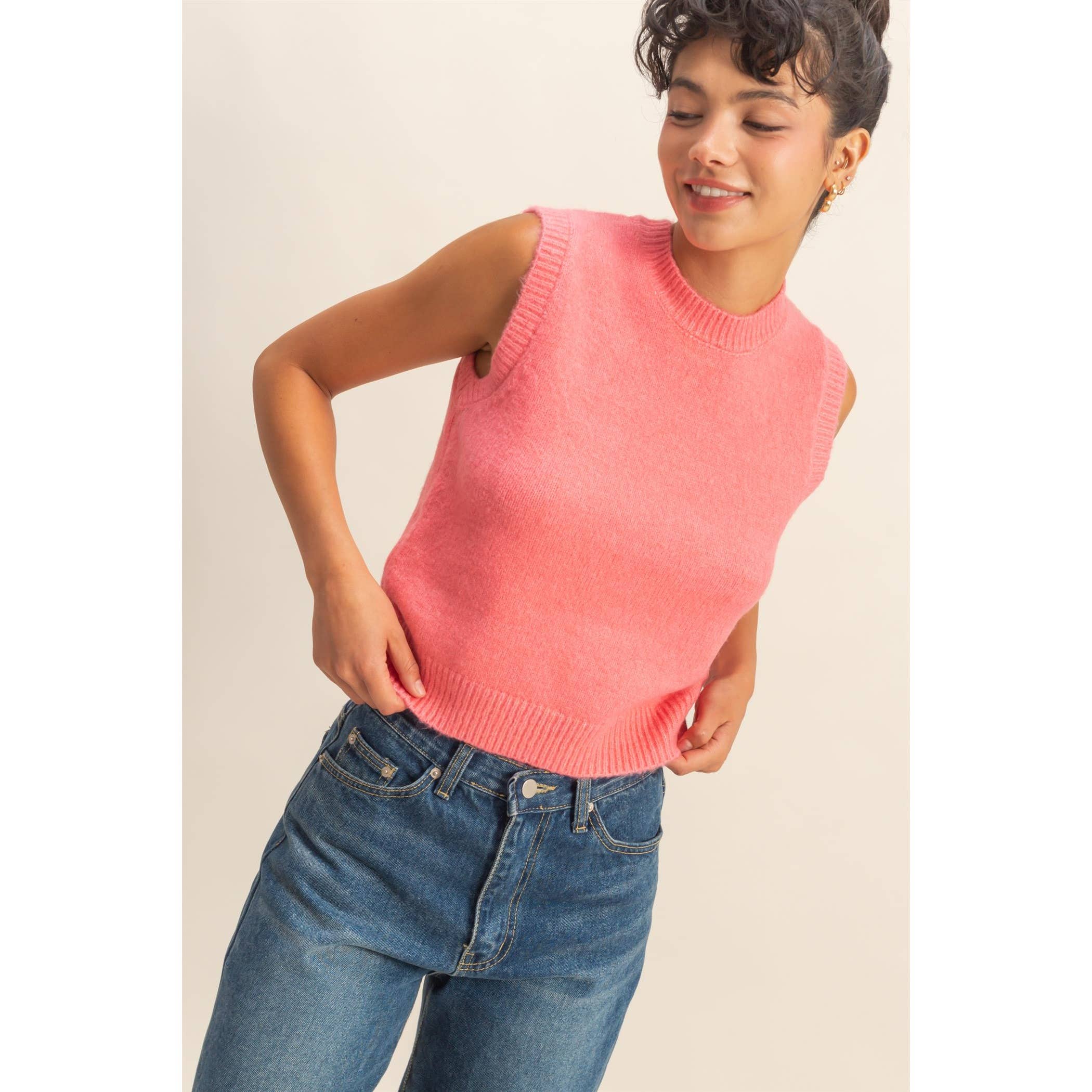 Sleeveless Crew Neck Knit Top