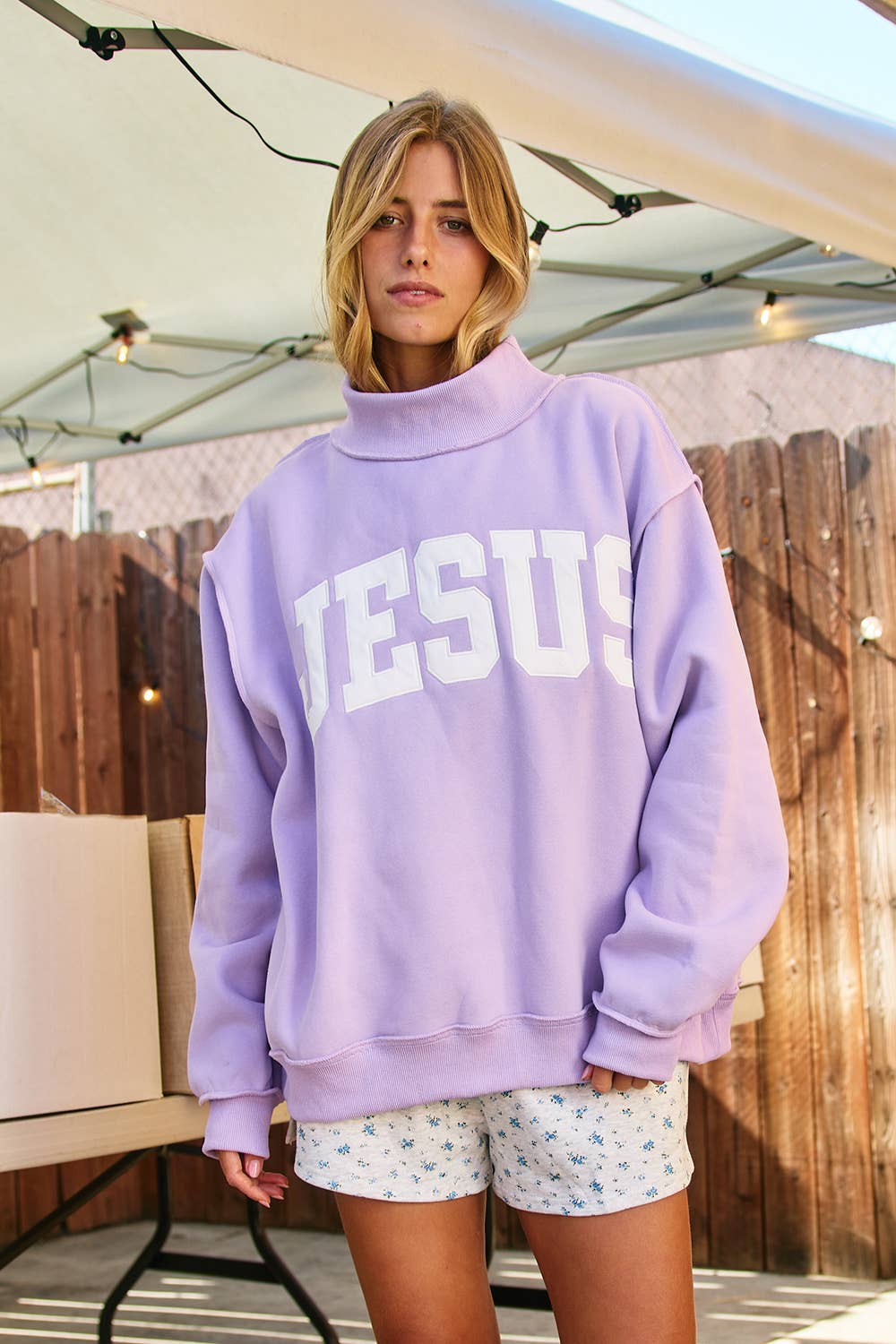 'JESUS' Embroidered Mock Neck Sweatshirt
