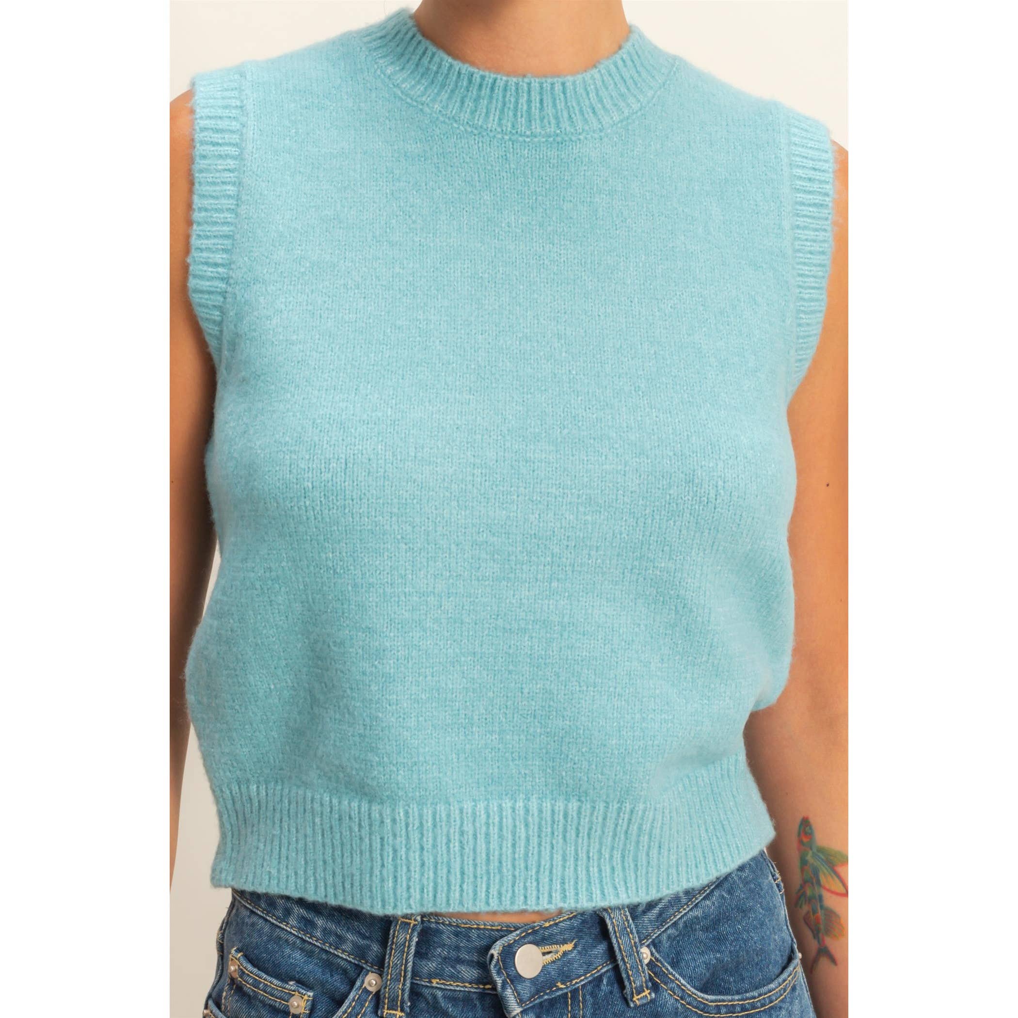 Sleeveless Crew Neck Knit Top
