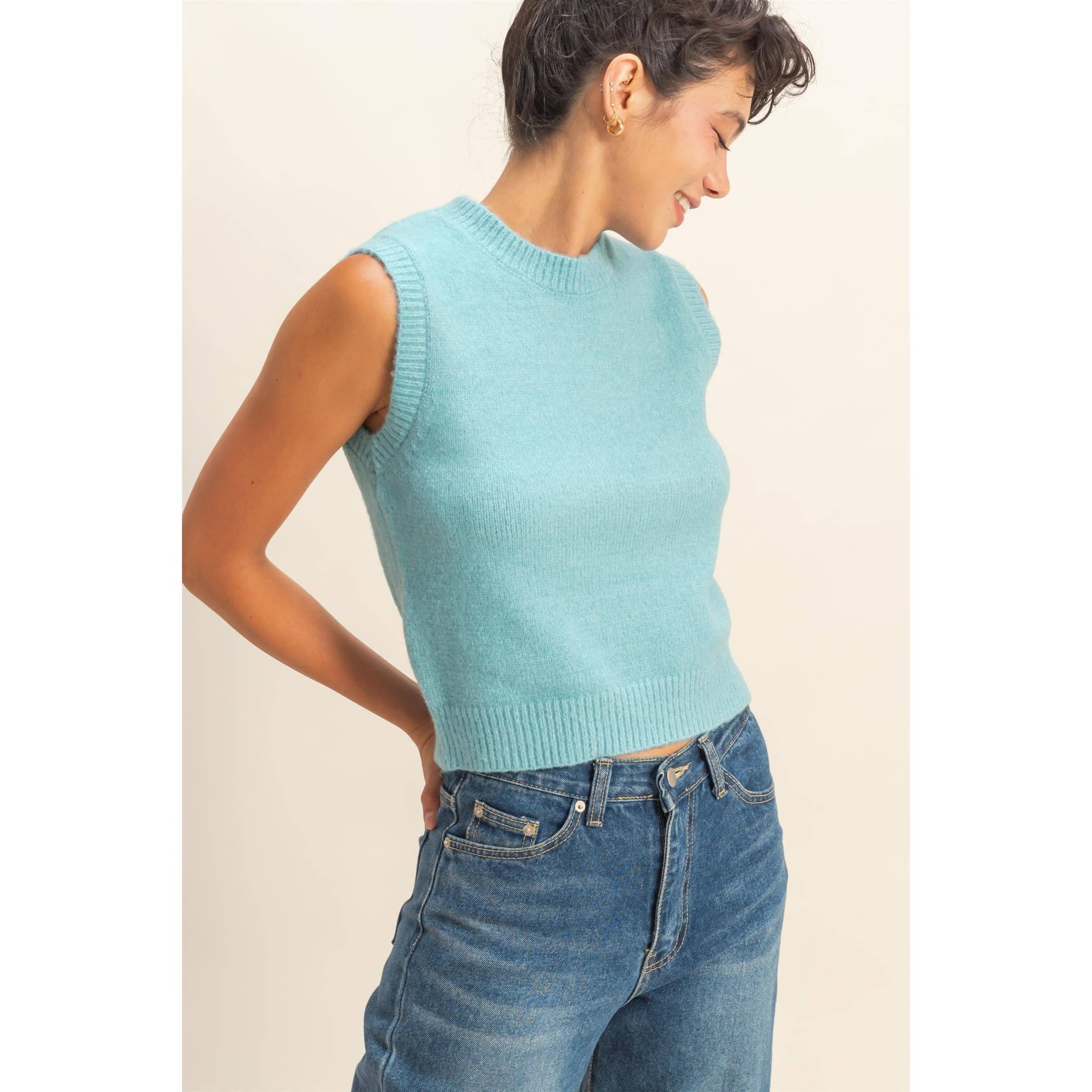 Sleeveless Crew Neck Knit Top